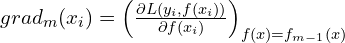 grad_m(x_i)=\left( \frac{\partial L(y_i, f(x_i))}{\partial f(x_i)}\right)_{f(x)=f_{m-1}(x)}