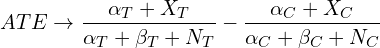 \begin{equation*} ATE \rightarrow \frac{\alpha_T+X_T}{\alpha_T+\beta_T +N_T} - \frac{\alpha_C+X_C}{\alpha_C+\beta_C +N_C} \end{equation*}